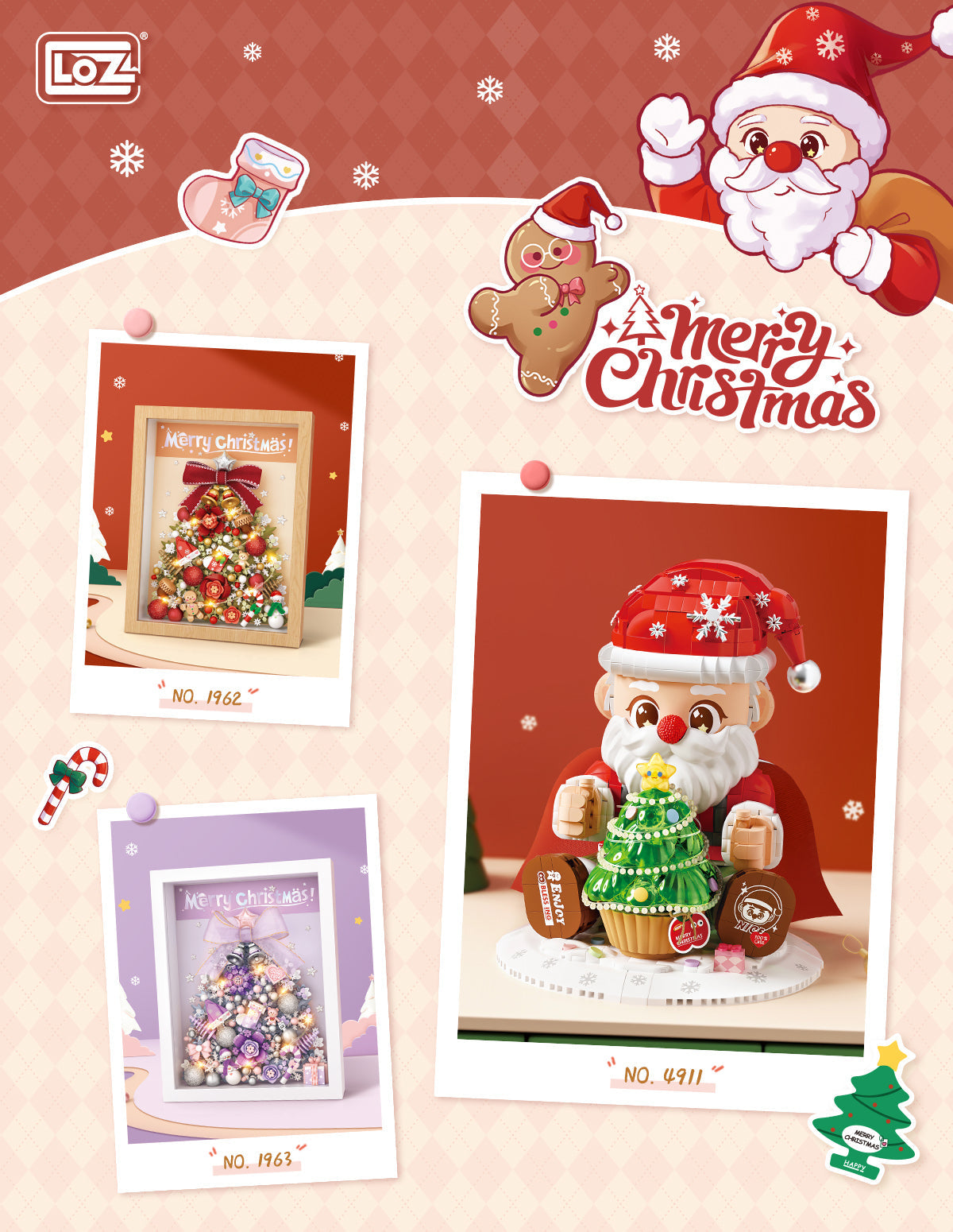 LOZ Mini Block 4911 Santa Claus (with Strip light not included battery) - 1630 Pcs Model Bricks Building Blocks