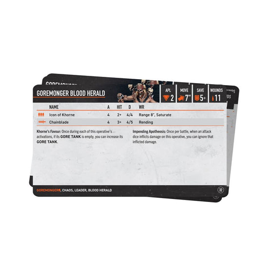 Warhammer 40,000 Kill Team Datasheet Cards: Goremonger 102-60
