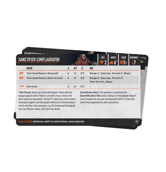 Warhammer 40,000 Kill Team Datasheet Cards: Sanctifiers 102-59