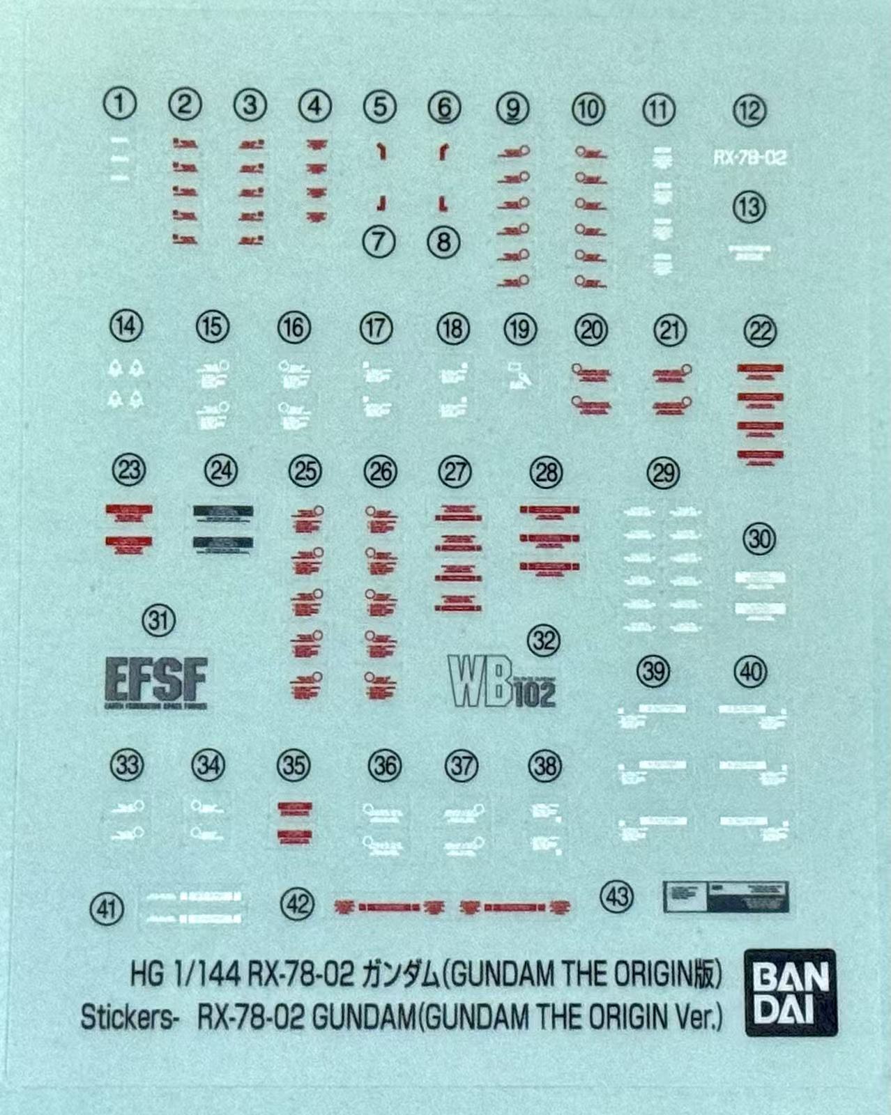 PART - 1/144 HGGTO 026 RX-78-02 Gundam (Gundam The Origin Ver.) - Runners & Stickers