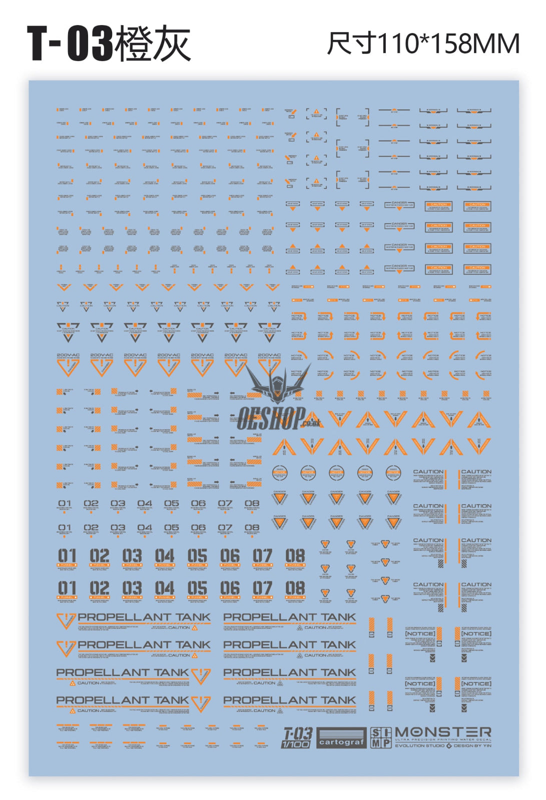Evo 1/100 Monster Series Ultra High Definition Universal General Decals Evolution Studio T03 -