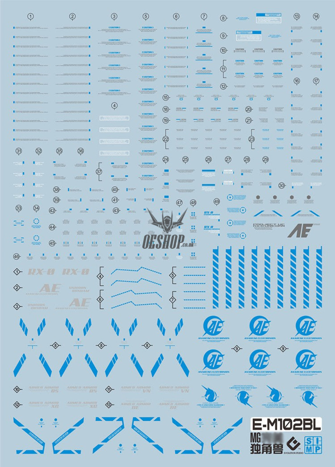Evo - E-Mg102 (Uv) Mg Unicorn Perfectibility Gundam Evolution Studio Decals (Blue)