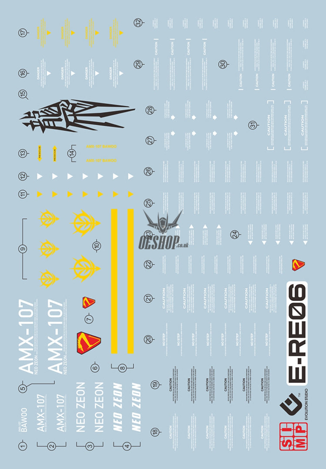 Evo - E-Re06 (Uv) 1/100 Re Bawoo Amx-107 Evolution Studio Decals