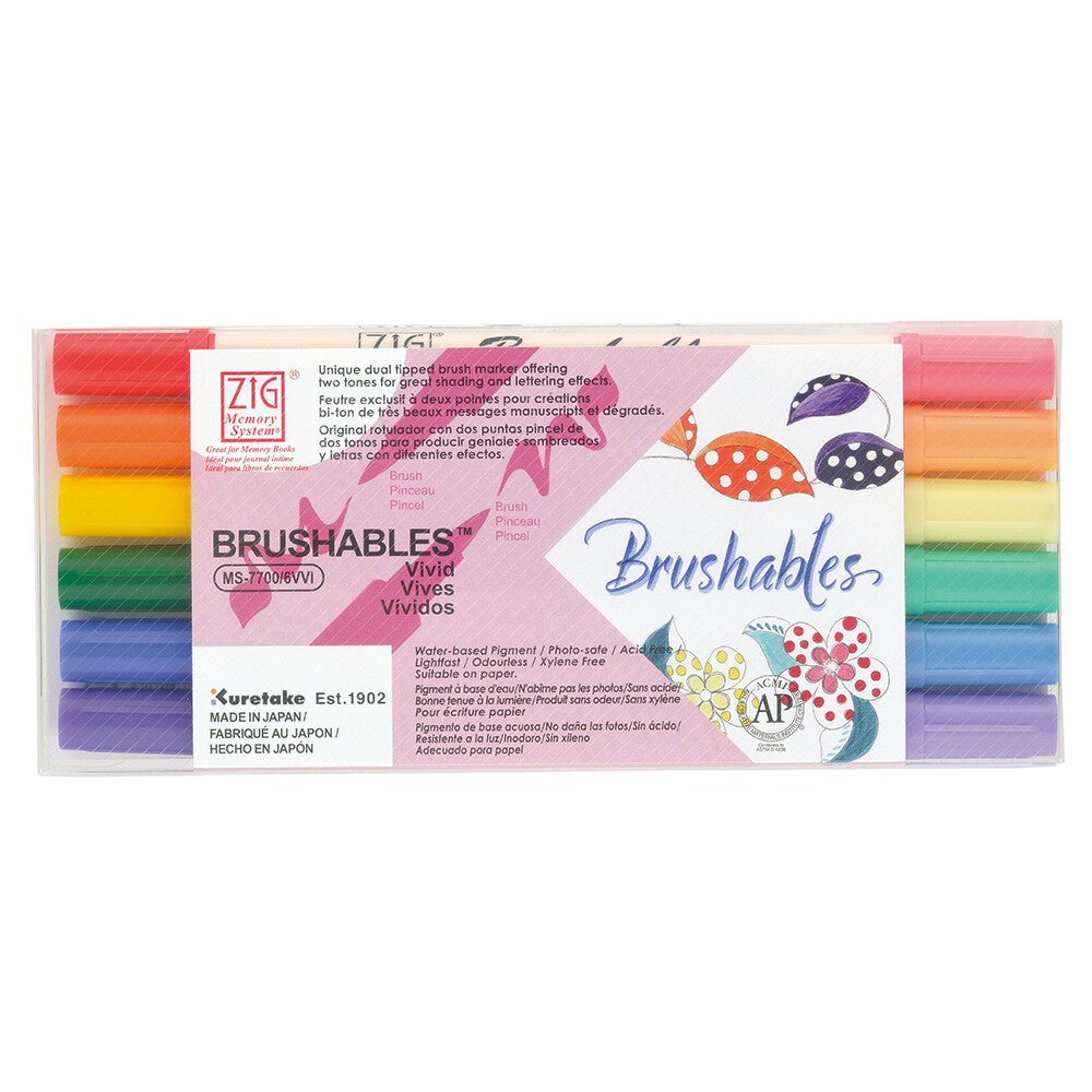 Kuretake Zig Brushables Pen set 6 colors vivid Kuretake 16.98 OEShop