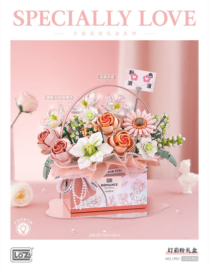 LOZ Mini Block 1951 Flower Gift Box(with button cell) - 1,212 Pcs Model Bricks Building Blocks