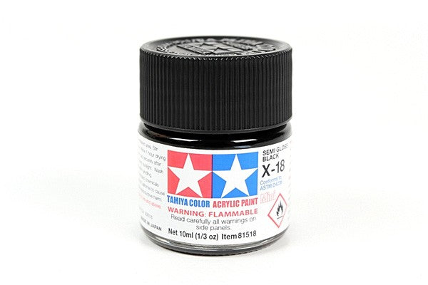 TAMIYA 81518 ACRYLIC MINI X-18 SEMI GLOSS BLACK 10ml Tamiya 1.85 OEShop