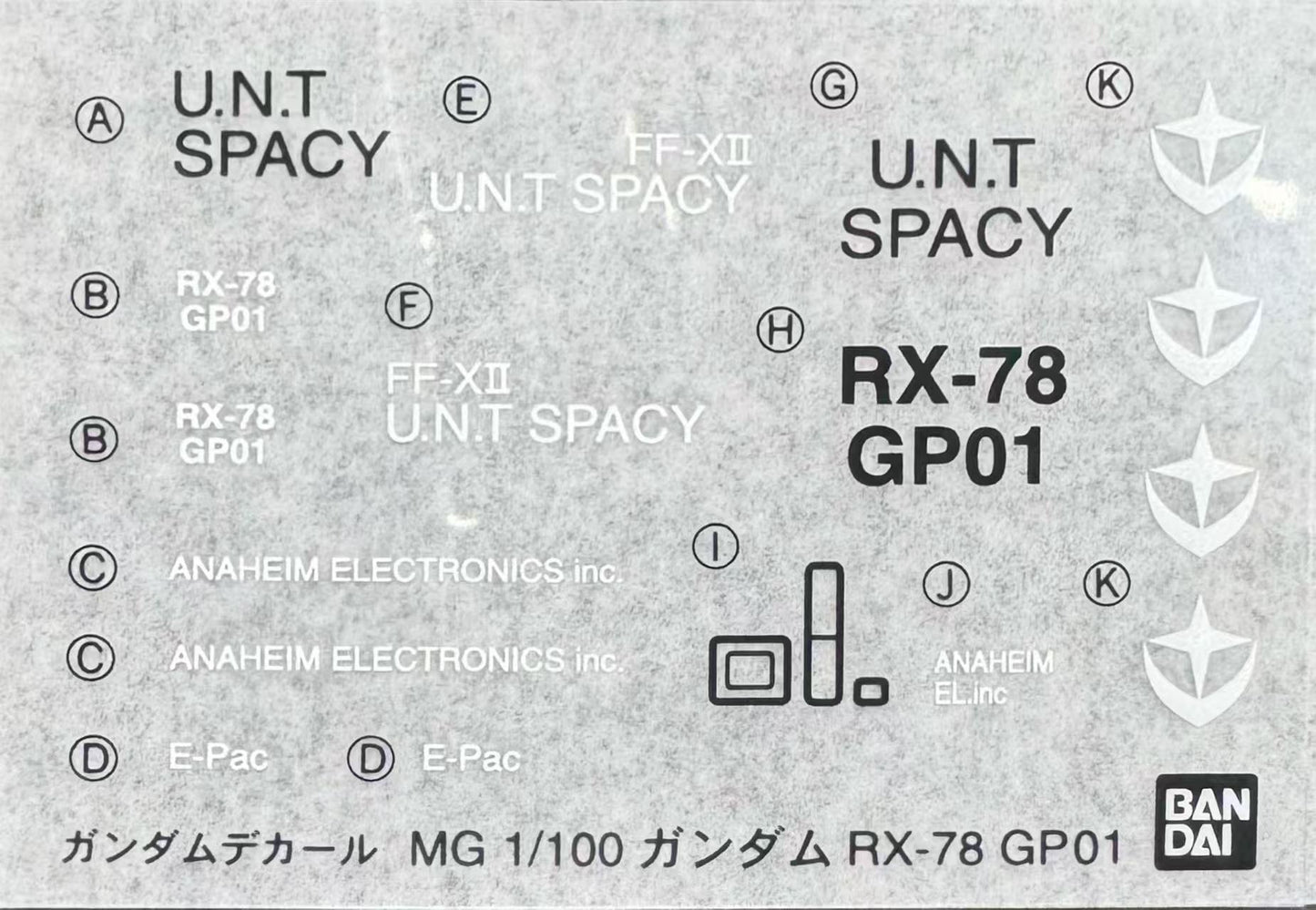 PART - 1/100 MG MG Gundam GP01 - Runner - Stickers