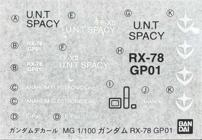 PART - 1/100 MG MG Gundam GP01 - Stickers & Accessories