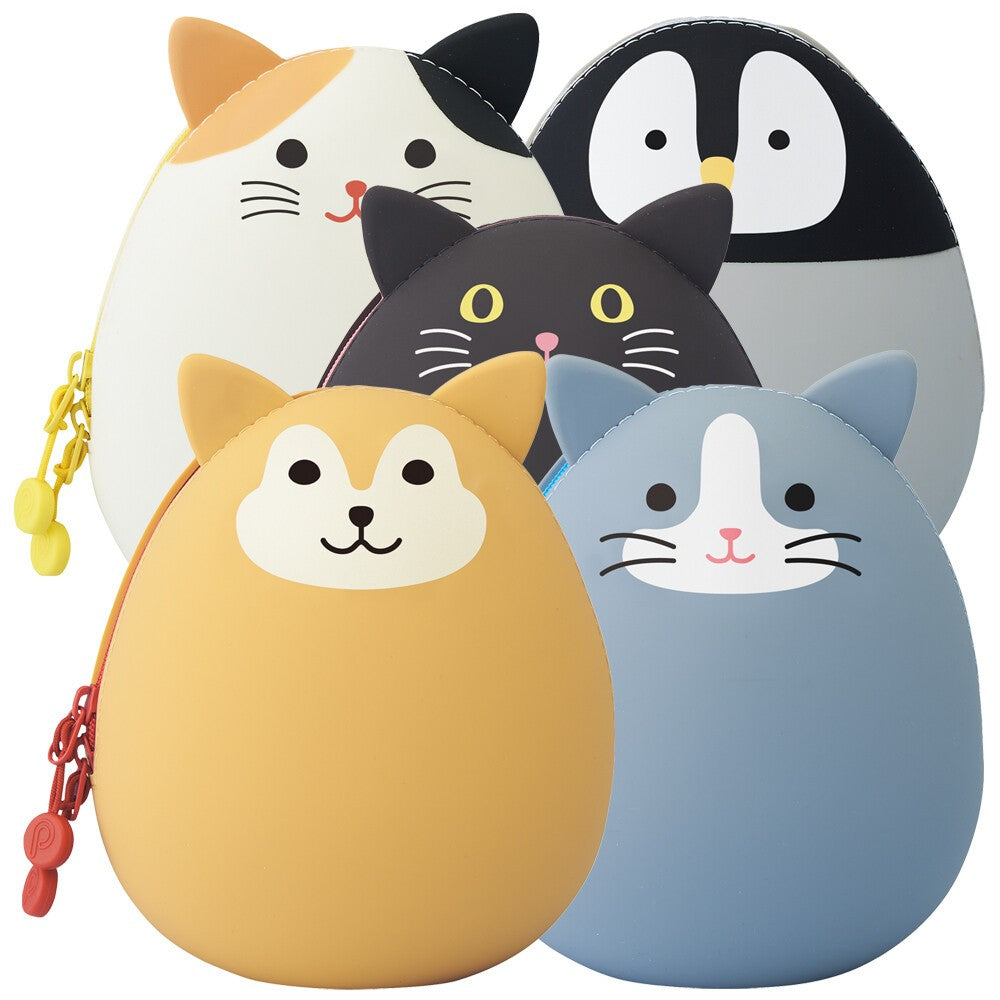 Lihit Lab PuniLabo Zipper Pouch Egg Shaped Big  - Gray Cat A7783-4 LIHIT LAB. 14.98 OEShop