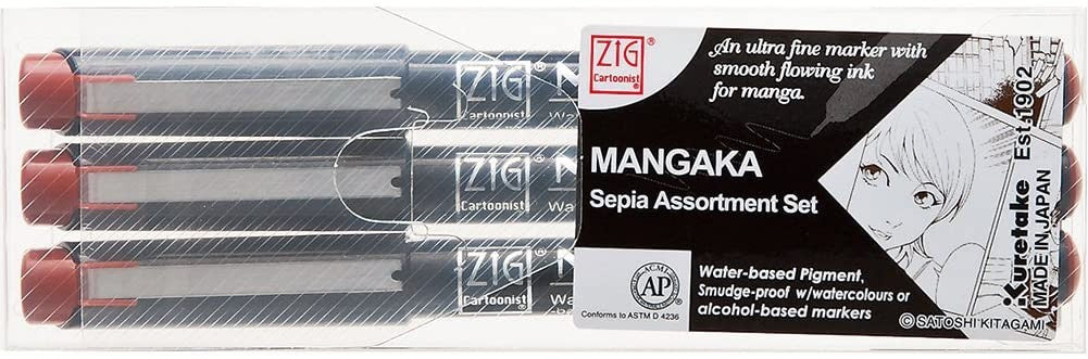 Kuretake Water Based Pen ZIG CARTOONIST MANGAKA Line Drawing Pen CNM/3VSP Kuretake 5.99 OEShop
