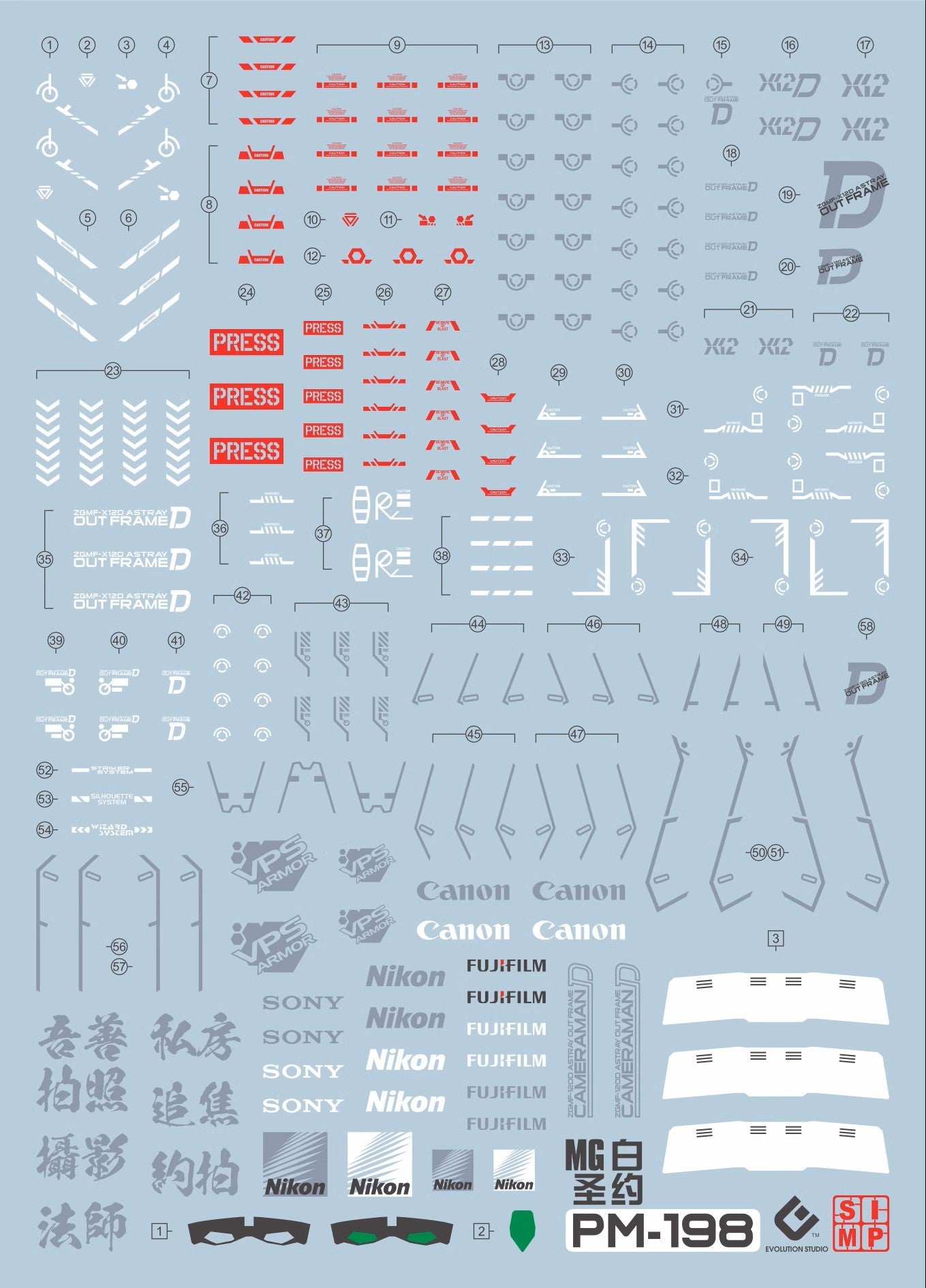 EVO - E-m198 (UV) MG Astraea Out Frame D Evolution Studio Decals