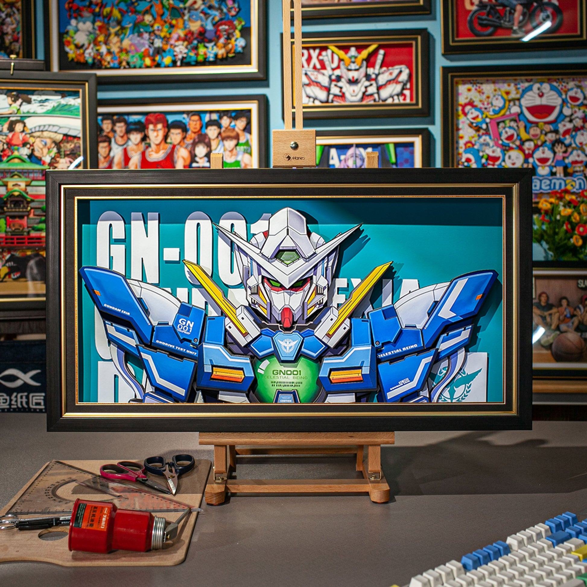 Framed Arts Handmade 3D Decor Paper Art Gn-001 Exia Gundam Picture Black Frame Small 45X26Cm Frames