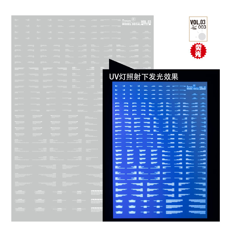 HobbyMio VOL.03 Model Decals Horizontal Text Universal For Sci-fi Mechas With UV Options