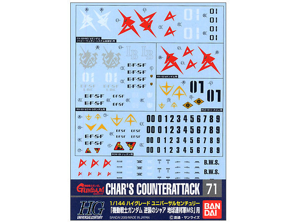Bandai Gundam Decal GD-71 1/144 HG EFSF Char's Counterattack Ver. Decal