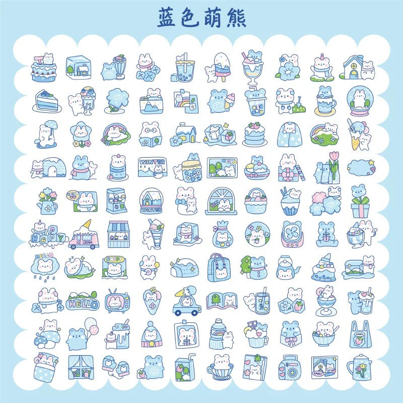 Yzyuezhen Cute Bear & Bunny Stickers (200 pieces)