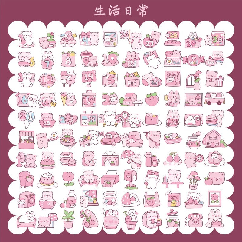 Yzyuezhen Cute Bear & Bunny Stickers (200 pieces)