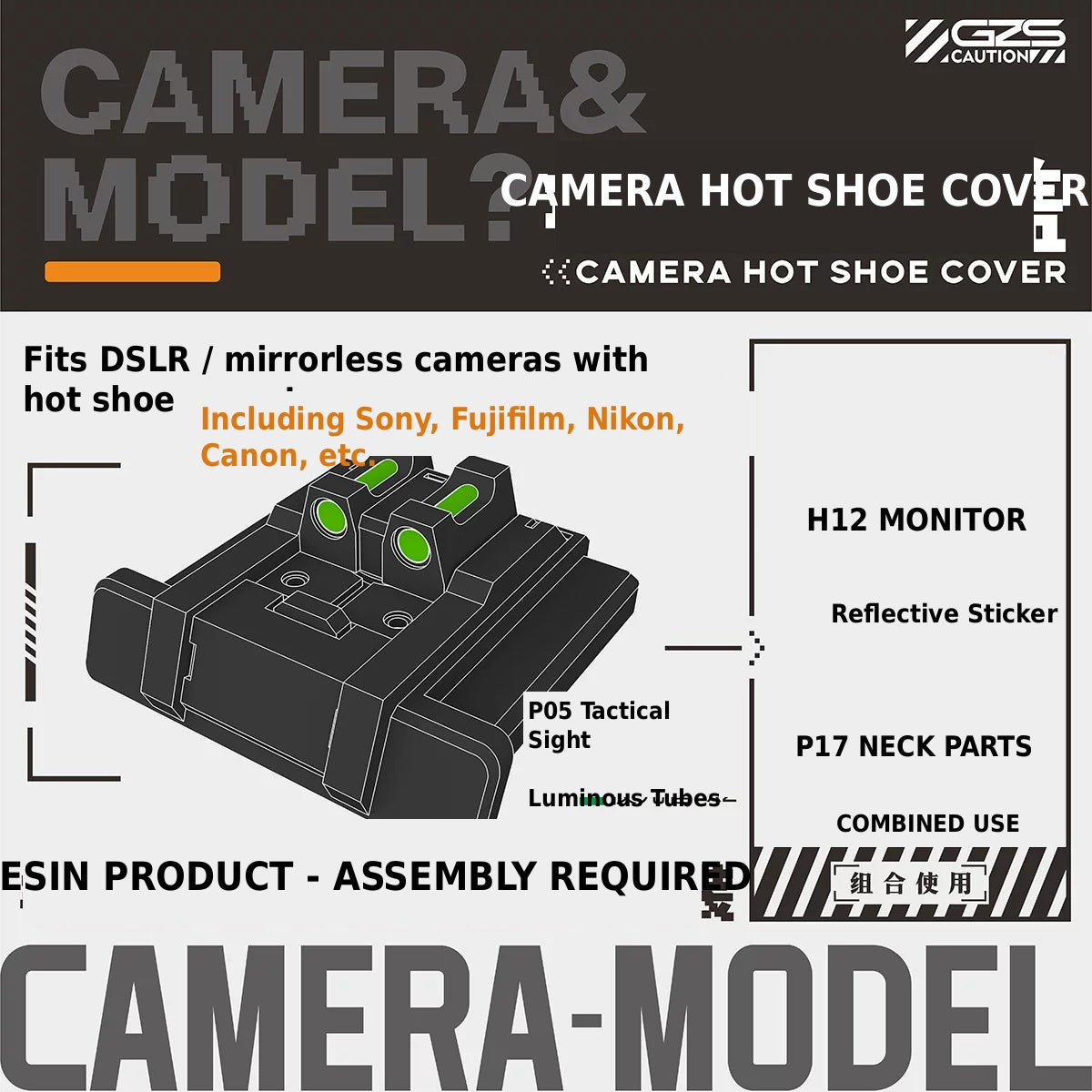 GZ Studio Modular Camera Hot Shoe Cover | Sci-Fi Tactical Style | Compatible with Sony, Nikon & Canon DSLR/Mirrorless Cameras