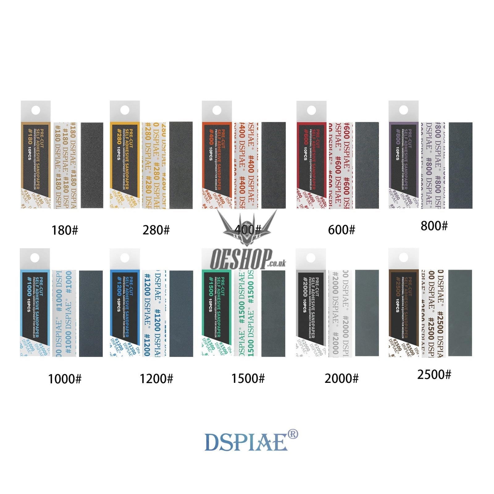Dspiae Msp 180-2500 Pre-Cut Self Adhesive Sandpaper 10Pcs