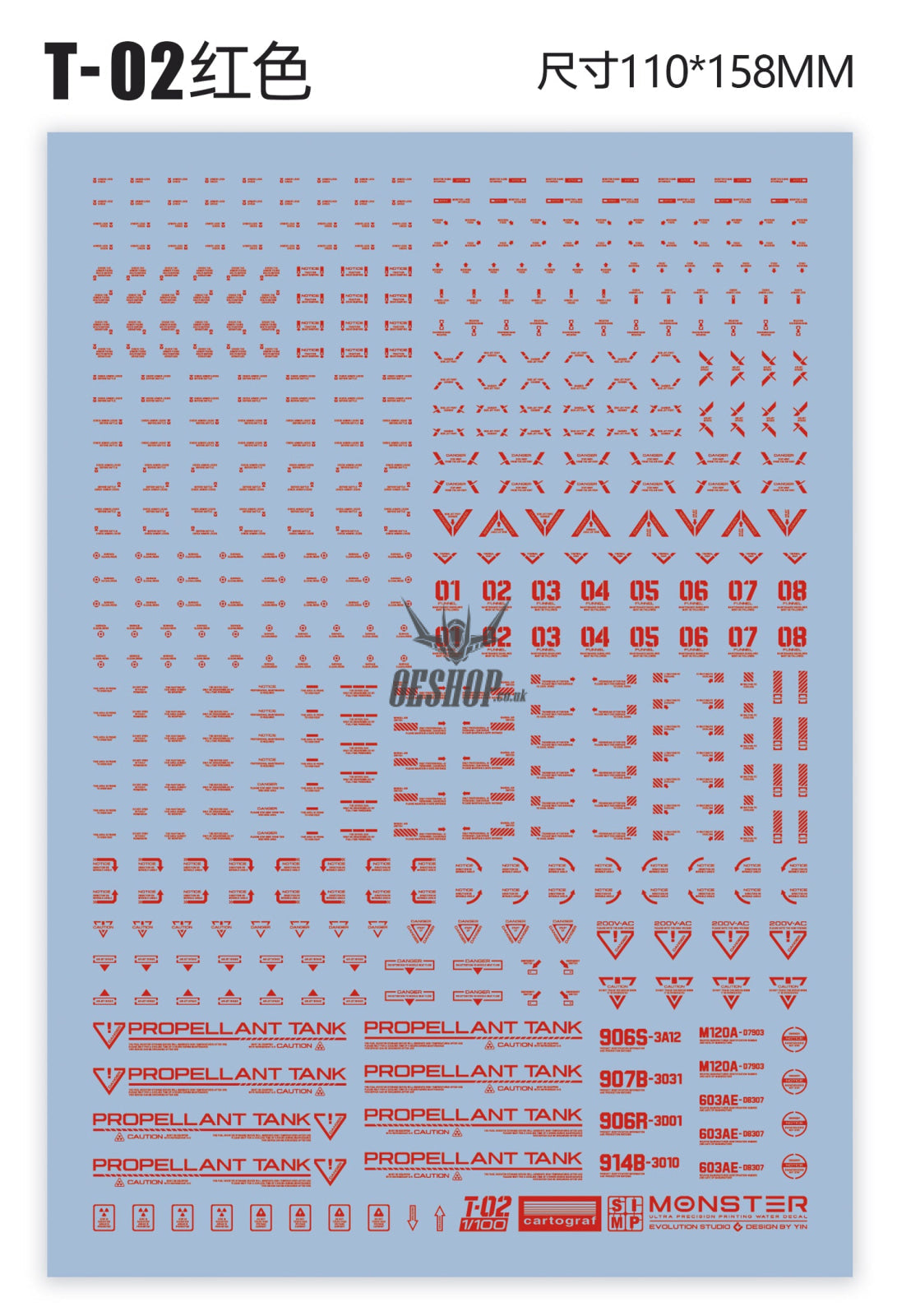 Evo 1/100 Monster Series Ultra High Definition Universal General Decals Evolution Studio T02 - Red