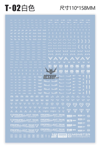 Evo 1/100 Monster Series Ultra High Definition Universal General Decals Evolution Studio T02 - White