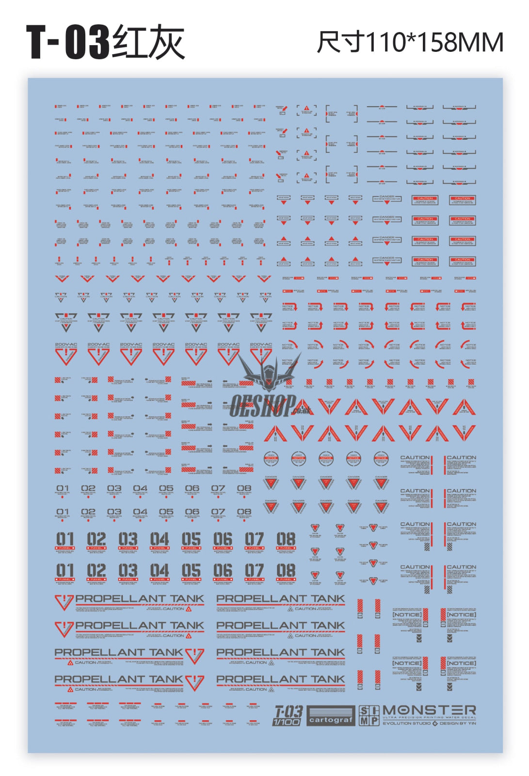 Evo 1/100 Monster Series Ultra High Definition Universal General Decals Evolution Studio T03 - Red