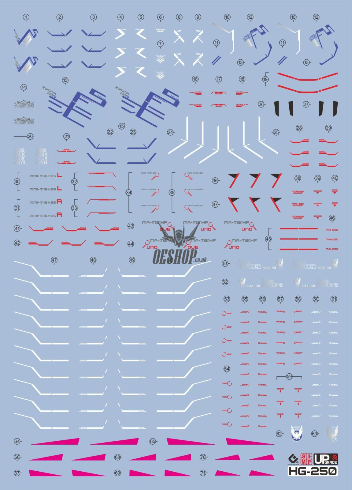 EVO - E-HG250 (UV) HG Mighty Strike Freedom Gundam Evolution Studio Decal Decals