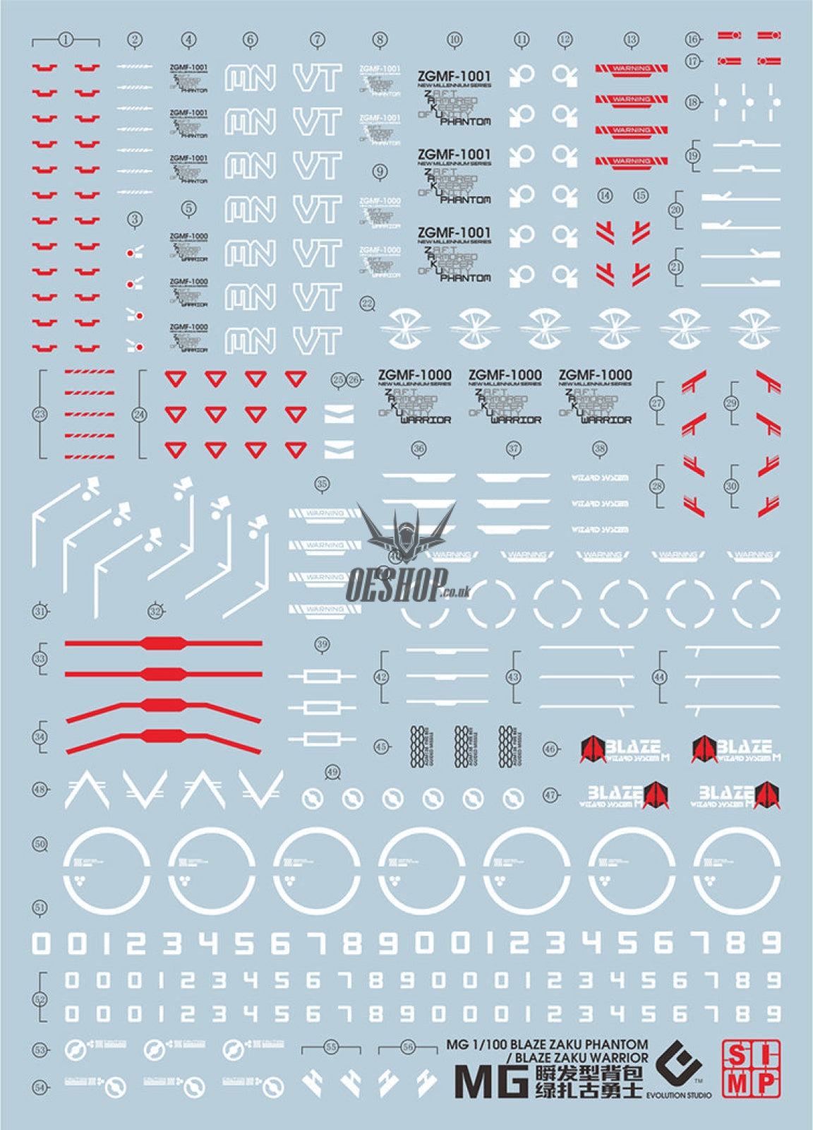 Evo - E-M172 (Uv) Mg Blaze Wizard Zaku Phantom Evolution Studio Decals