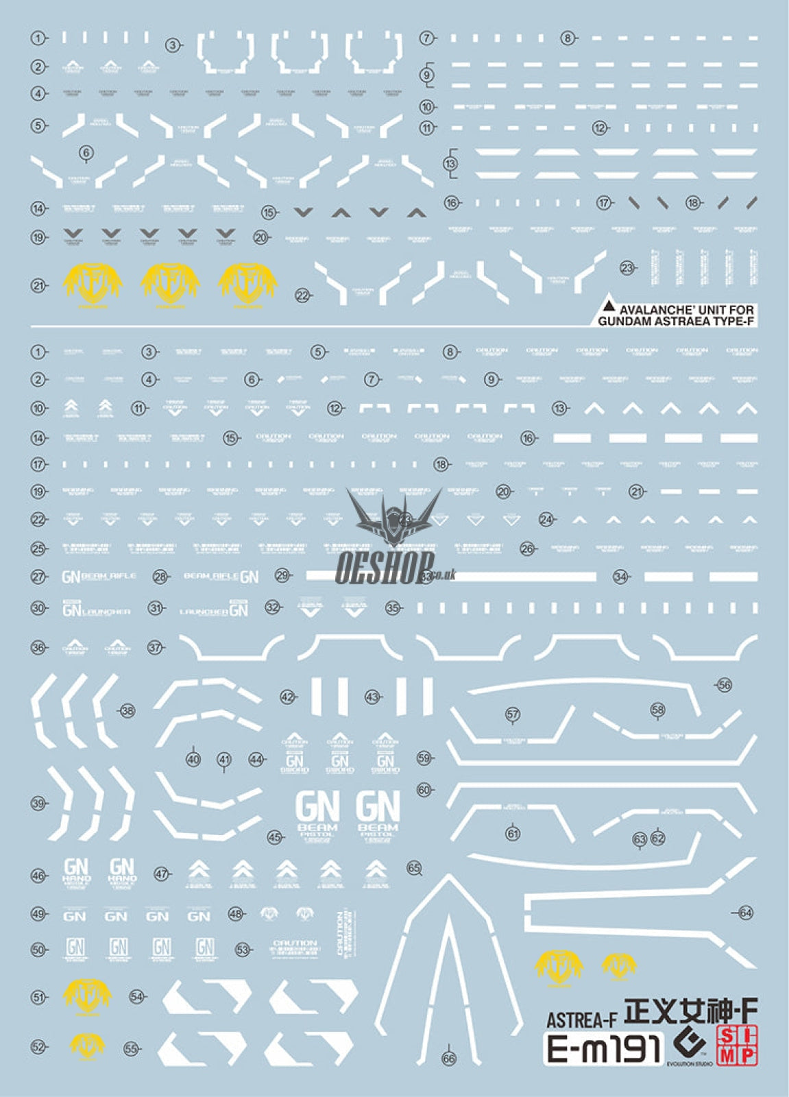 Evo - E-M191 (Uv) Mg Gundam Astraea Type-F+Avalanche Evolution Studio Decals