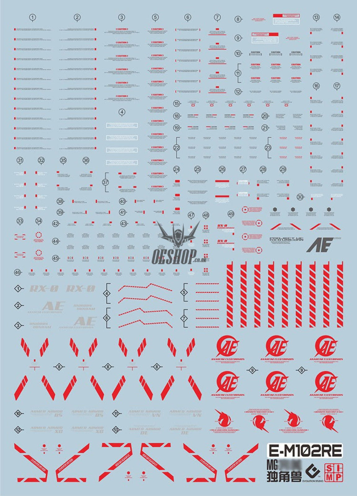 Evo - E-Mg102 (Uv) Mg Unicorn Perfectibility Gundam Evolution Studio Decals (Red)