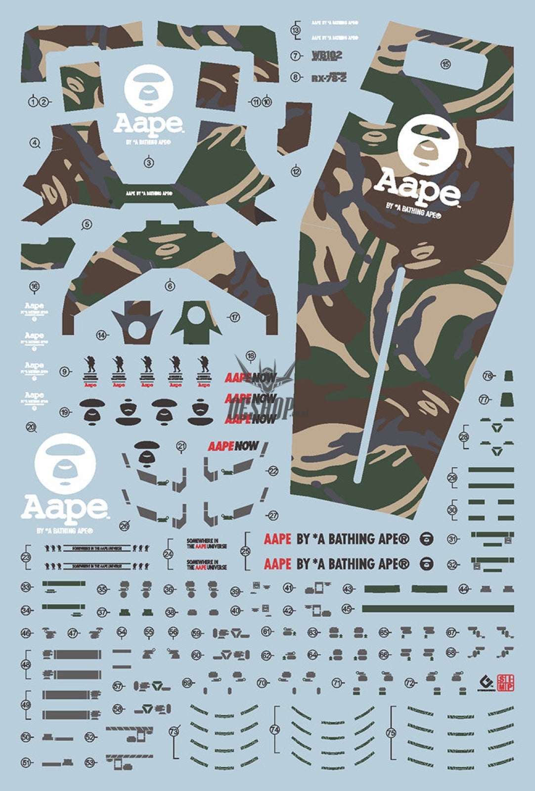 Evo - E-Mg171Ape (Uv) Mg Rx-78-2 Gundam 3.0 (Aape Camouflage) Evolution Studio Decalsa Decals