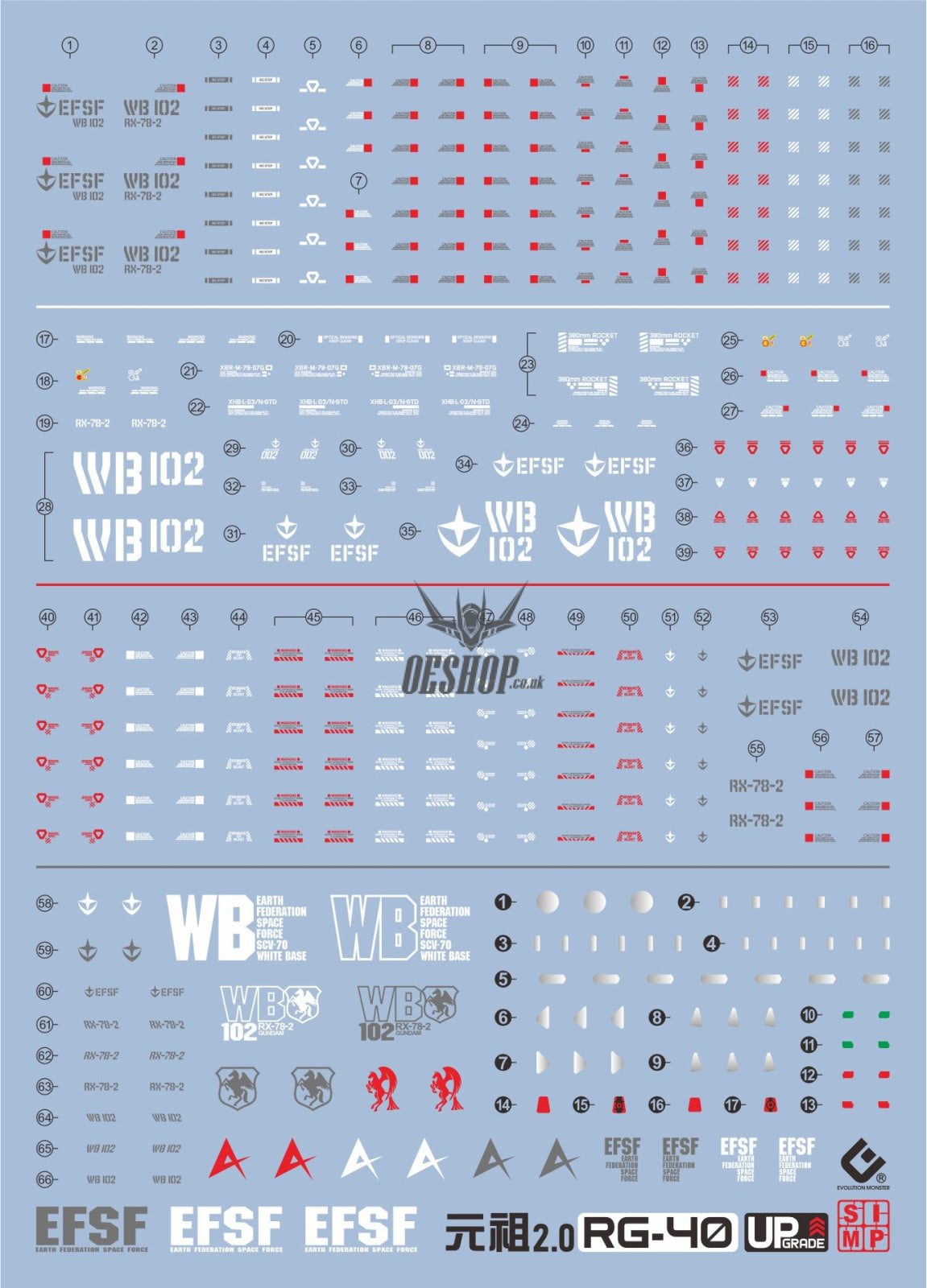 EVO E-RG40 RG GUNDAM RX78-2 Ver2.0 UV Evolution Studio Decals Decals