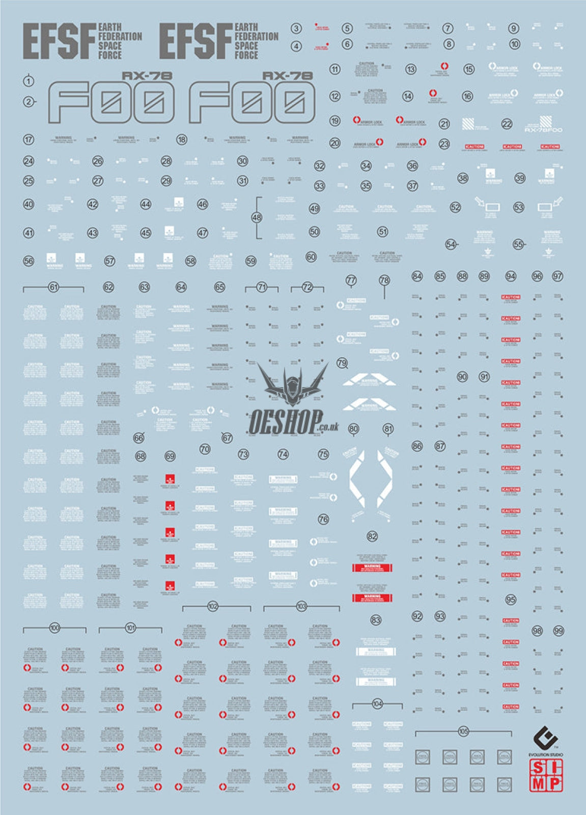 Evo - Mega-F00 (Uv) 1/48 Mega Size Rx-78F00 Evolution Studio Decals