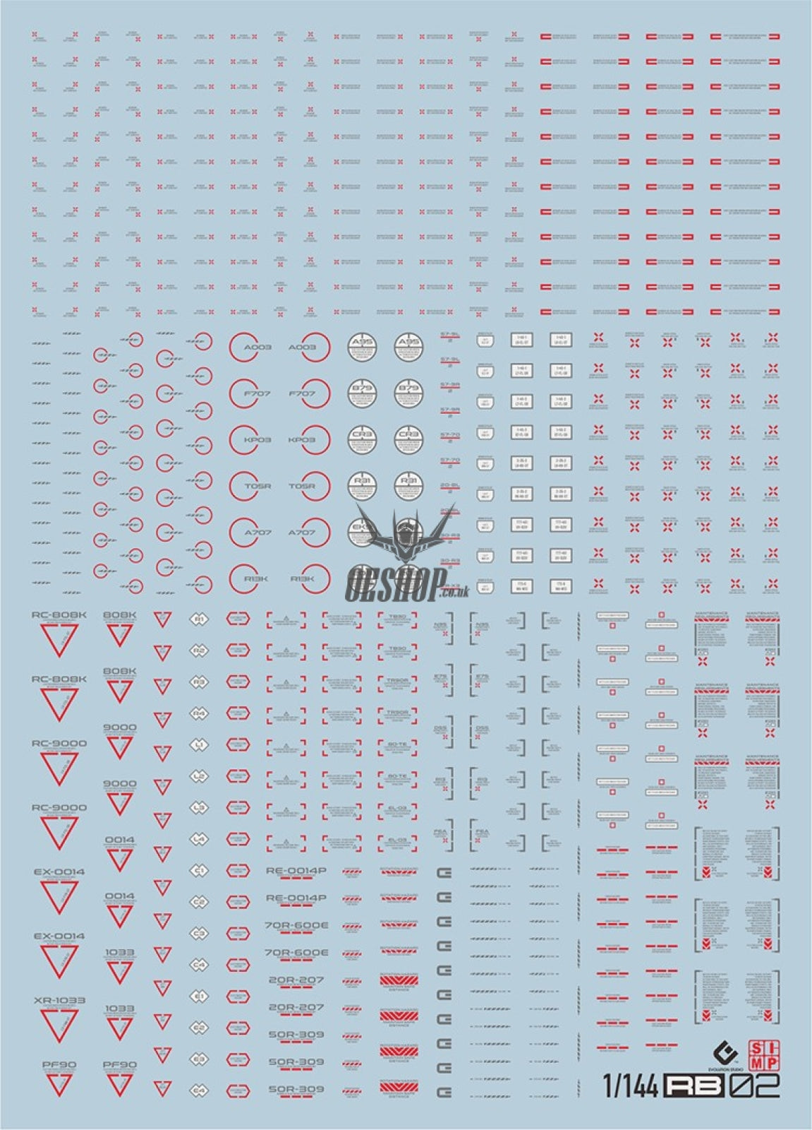 Evo Rb01 Rb02 Nc06 1/144 General Uv Fluorescent Evolution Studio Decals