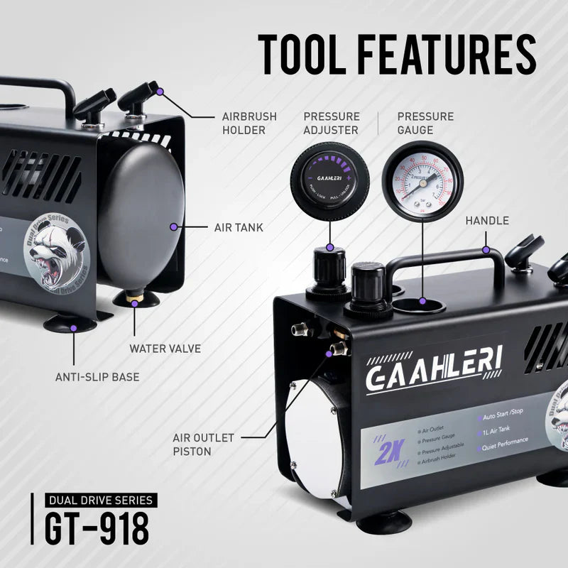Gaahleri Dual Drive Series Airbrush Air Compressor GT-918