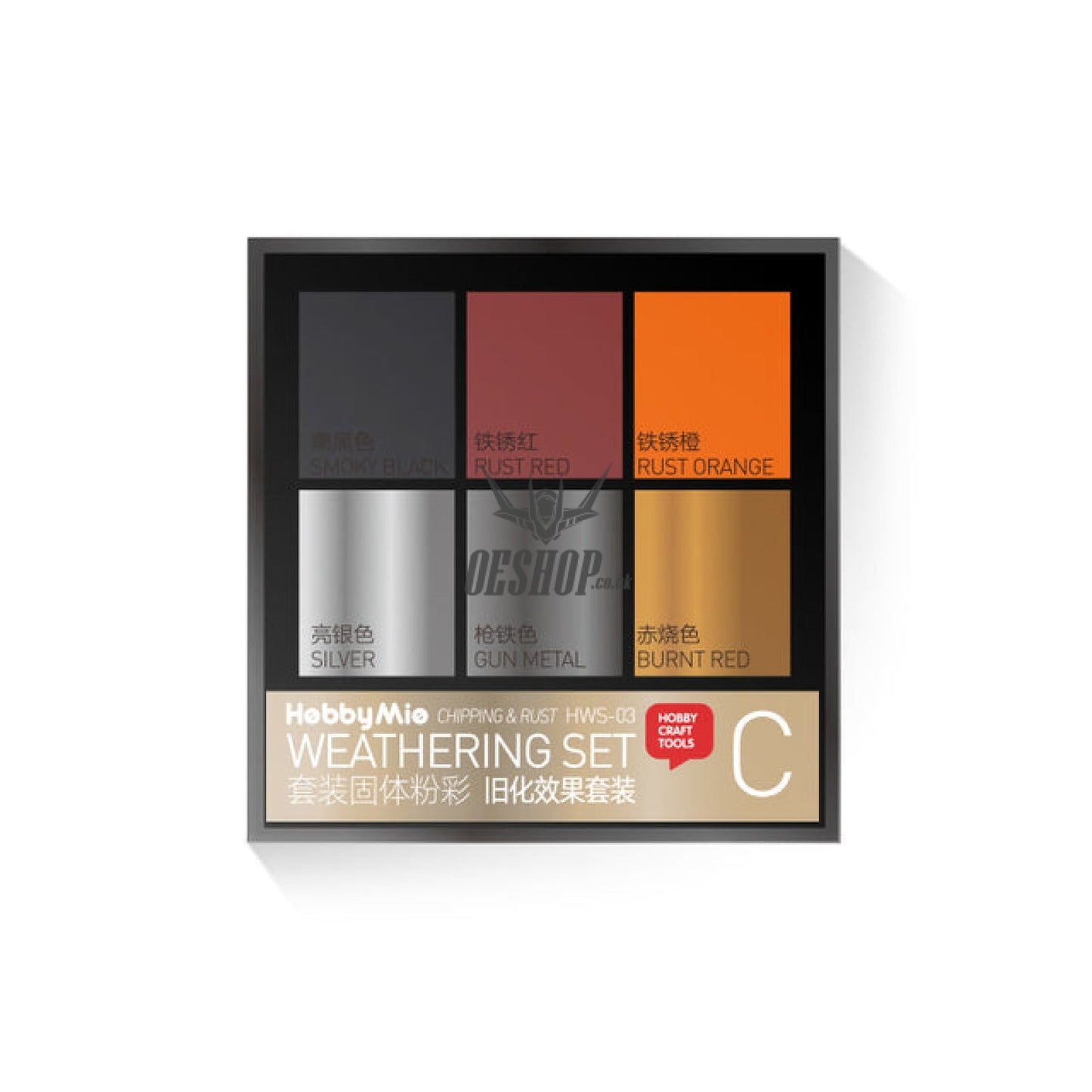 Hobbymio Hws-01/02/03 Weathering Powder Set 6 Colors In 1 Case For Scale Model Set C Chipping & Rust