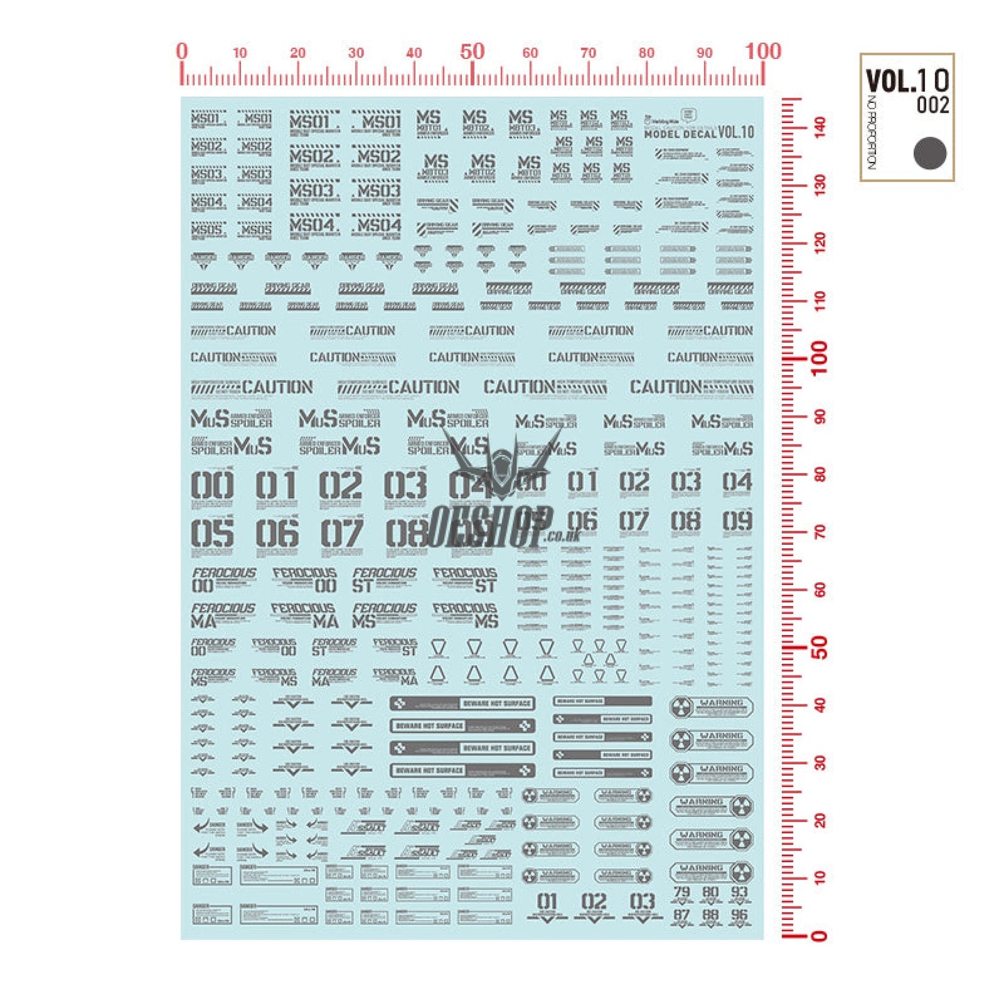 Hobbymio Vol.10 Model Decals Universal For Scale 1/100 & 1/144 Gundam With Uv Options Vol.010/002